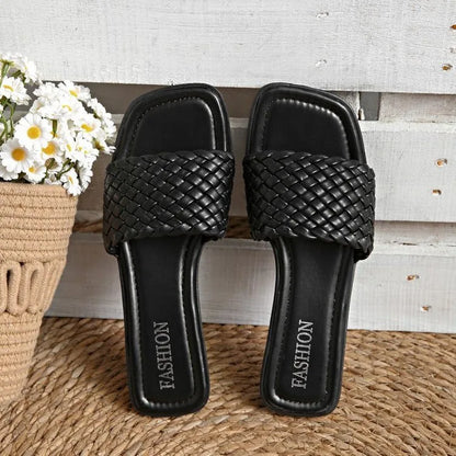 Women's PU Sandals With Woven Strap And Low Wedge Heel And Textured Rubber Outsole