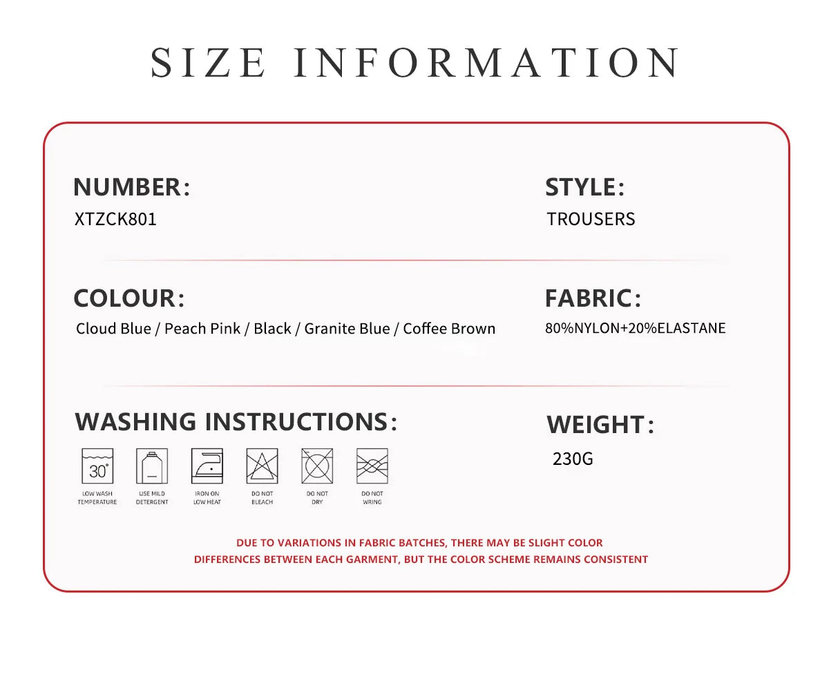 Nylon-elastane knit compression leggings in five colors with care instructions for gym workouts.