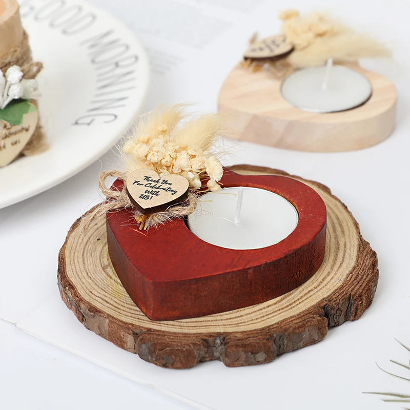 Heart Shaped Wooden Candle Holder Wedding Table Centerpiece