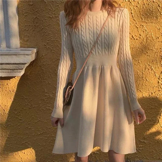 French Temperament Knitted Sweater Dress - High Waist Base Layer Dress for Autumn Winter