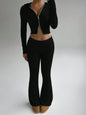 Cozy Women's Loungewear Set Zip-Up Hooded Top with Drawstring and Flared-Leg Trousers–Casual Fashionable Homewear