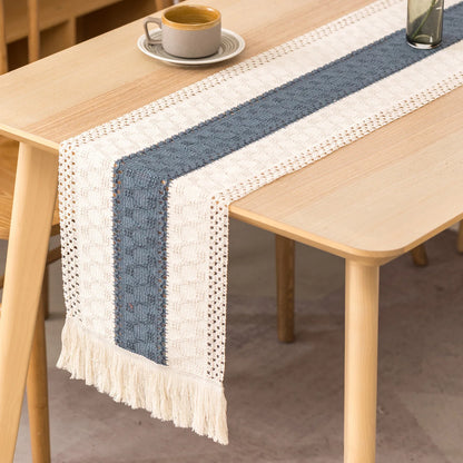 Rustic Burlap Table Runner with Crochet Lace Edge for Farmhouse Dining