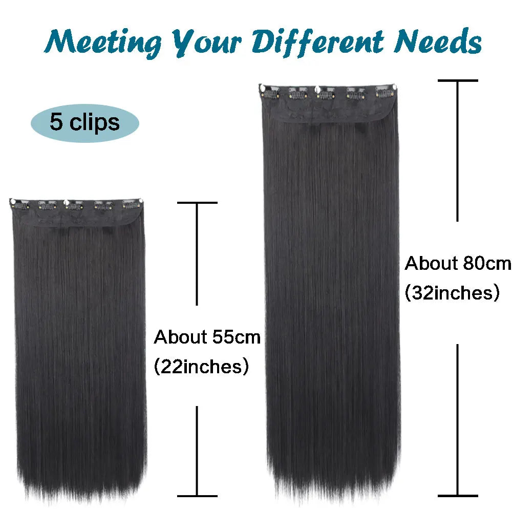 Heat-Resistant Clip-In Hair Extensions Five Clips for Dark Hair