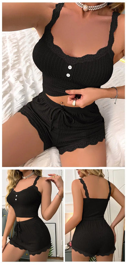 Breathable Pajama Set Sleeveless Top and Shorts for Warm Nights