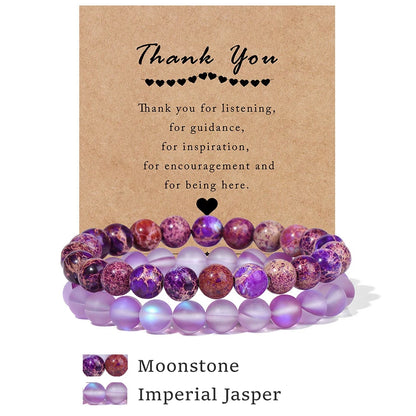 Beachwear Style Bracelet Set for Couples with Natural Amethyst Cat Eye Beads and Gift Card