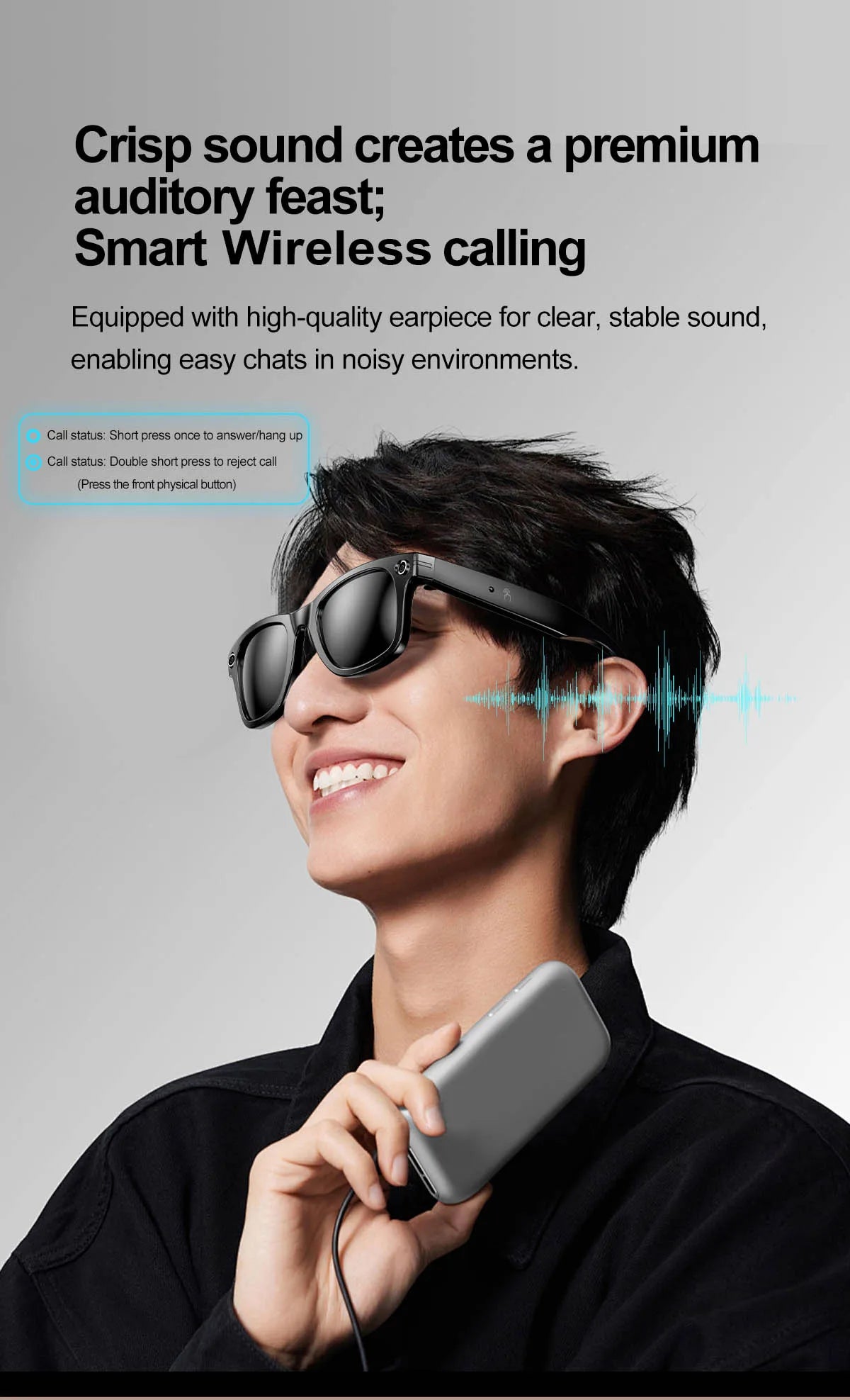Smart Glasses  Recording Videos AI Photo Recognition Answer Translation 260mAh Large Battery IP65 Waterproof Bluetooth Glasses
