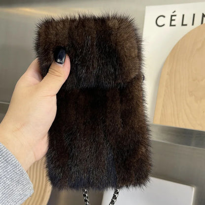 Real Mink Fur Bag Crossbody Bags For Women Phone Bag Lady Shoulder Bags Real Fur Bag Female Messenger Bag Winter Handbag Ladies