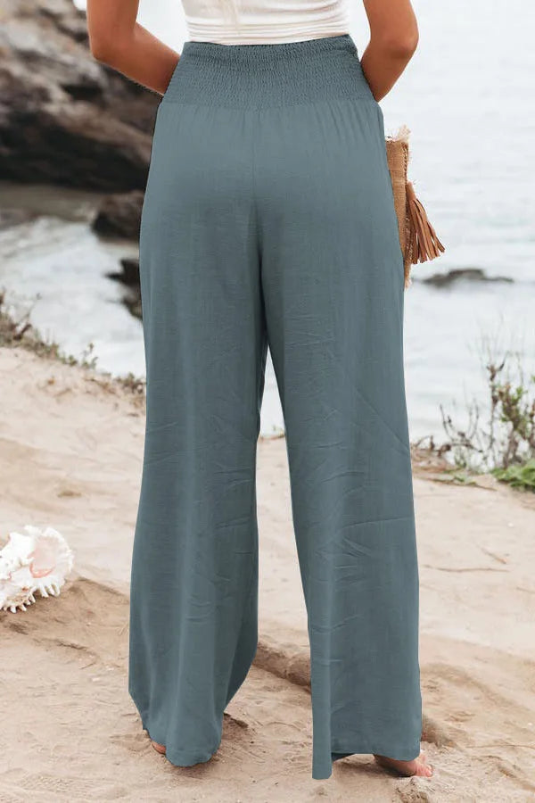 Women's Nylon-Cotton Blend Pants With Drawstring Wide-Leg And Mid Rise Breathable