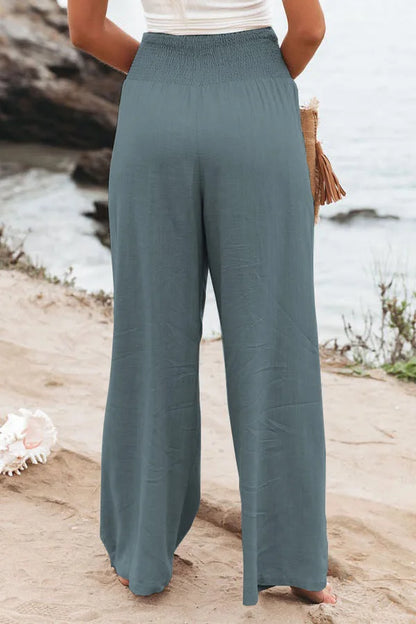 Women's Nylon-Cotton Blend Pants With Drawstring Wide-Leg And Mid Rise Breathable