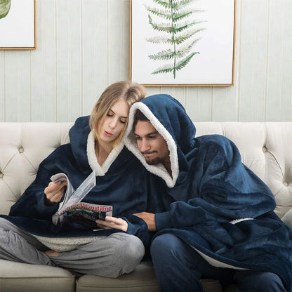 Unisex Microfiber Wearable Blanket Hoodie With Oversized Hooded Soft Texture Warm