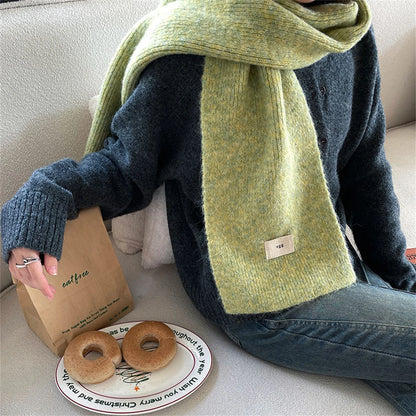 Winter New Woolen Knitted Solid Color Scarf Female Versatile Cold-proof Shawl Women's Thickened Warm Scarves Apparel Accessories
