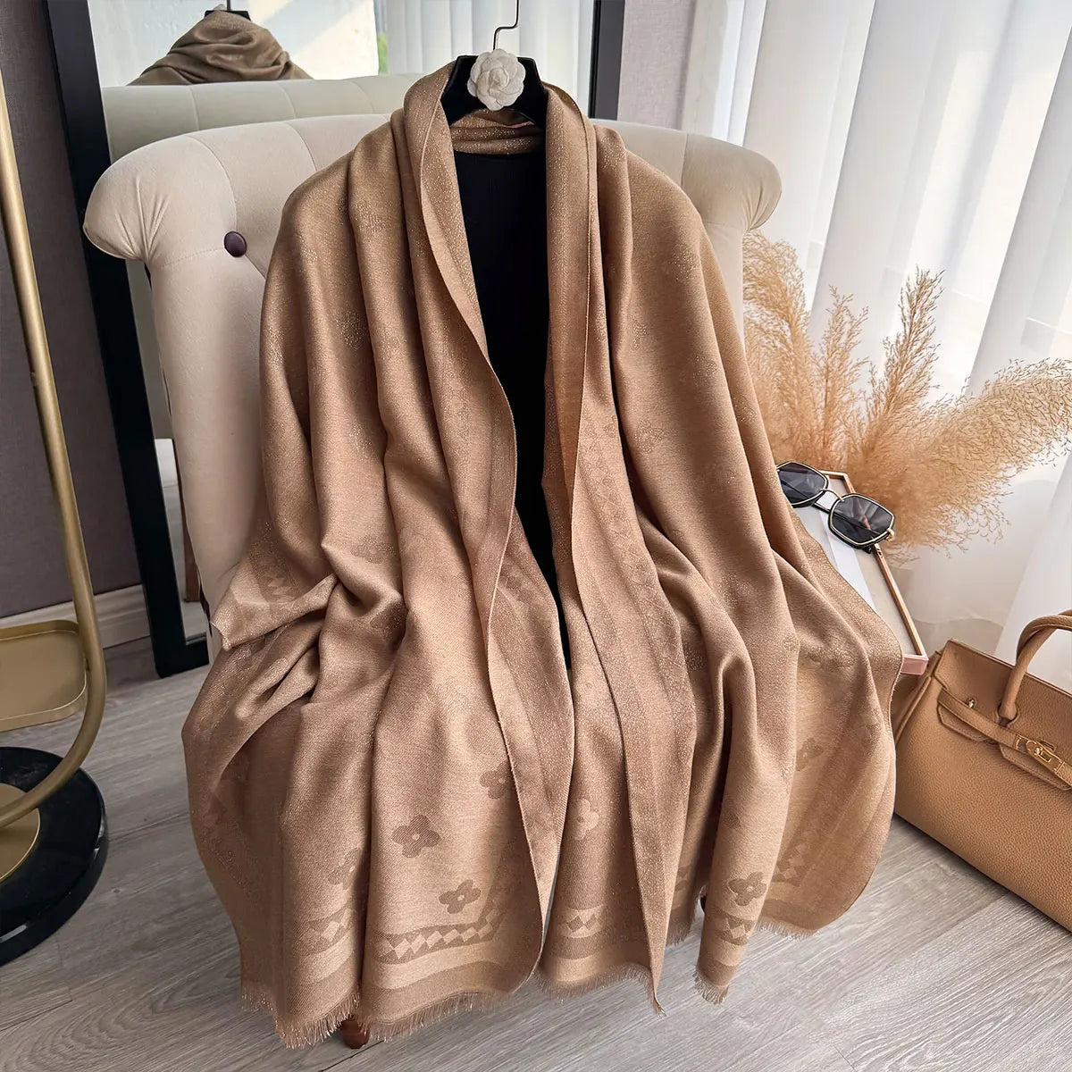 Golden Thread Shawl Lightweight Draping for Resort Wear