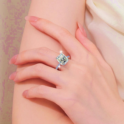 Radiant Ring Moissanite with Emerald Cut in Sterling Silver