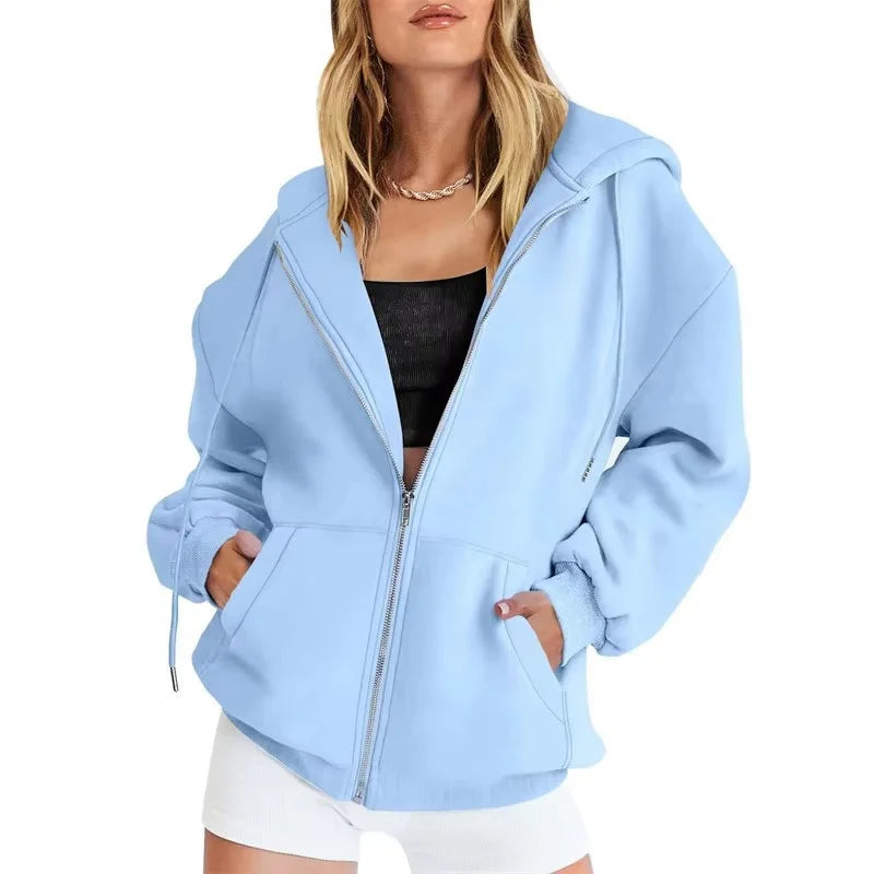 Women's Hoodie With Zip Front Long Sleeves for casual wear