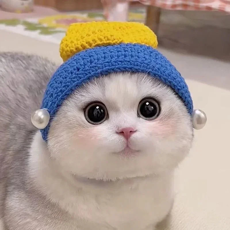 Soft Hat Hand-Crocheted with Elastic Fit for Cats Photo Prop