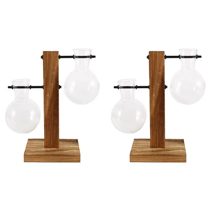 Glass Bulb Vase on Wooden Stand for Desk Decor and Office Display
