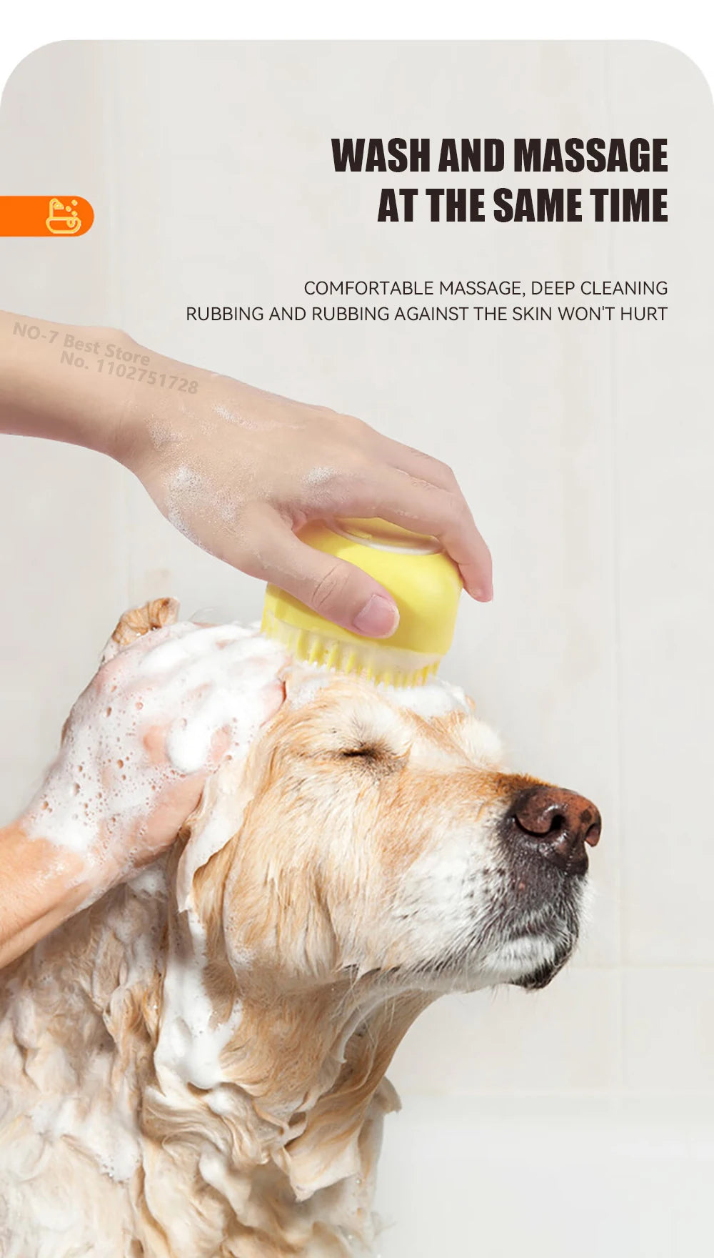 Pet Bath Brush With Soft Silicone Bristles And Dispenser For Dogs And Cats