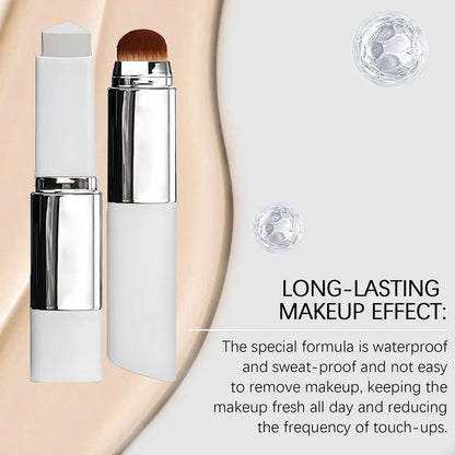 Foundation stick with built-in brush and hydrating formula for dewy makeup finish