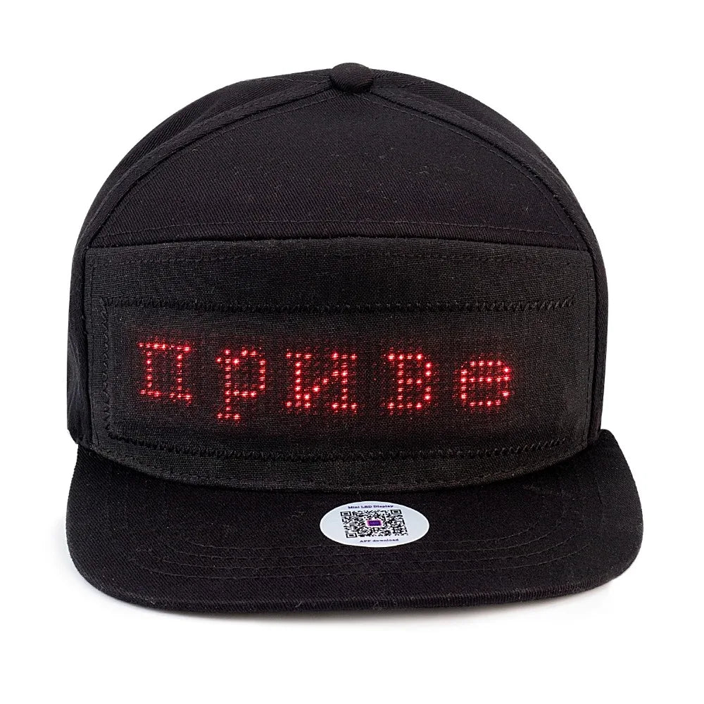LED message display baseball cap with customizable text