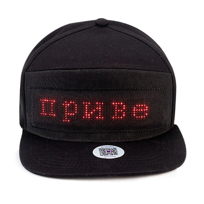LED message display baseball cap with customizable text