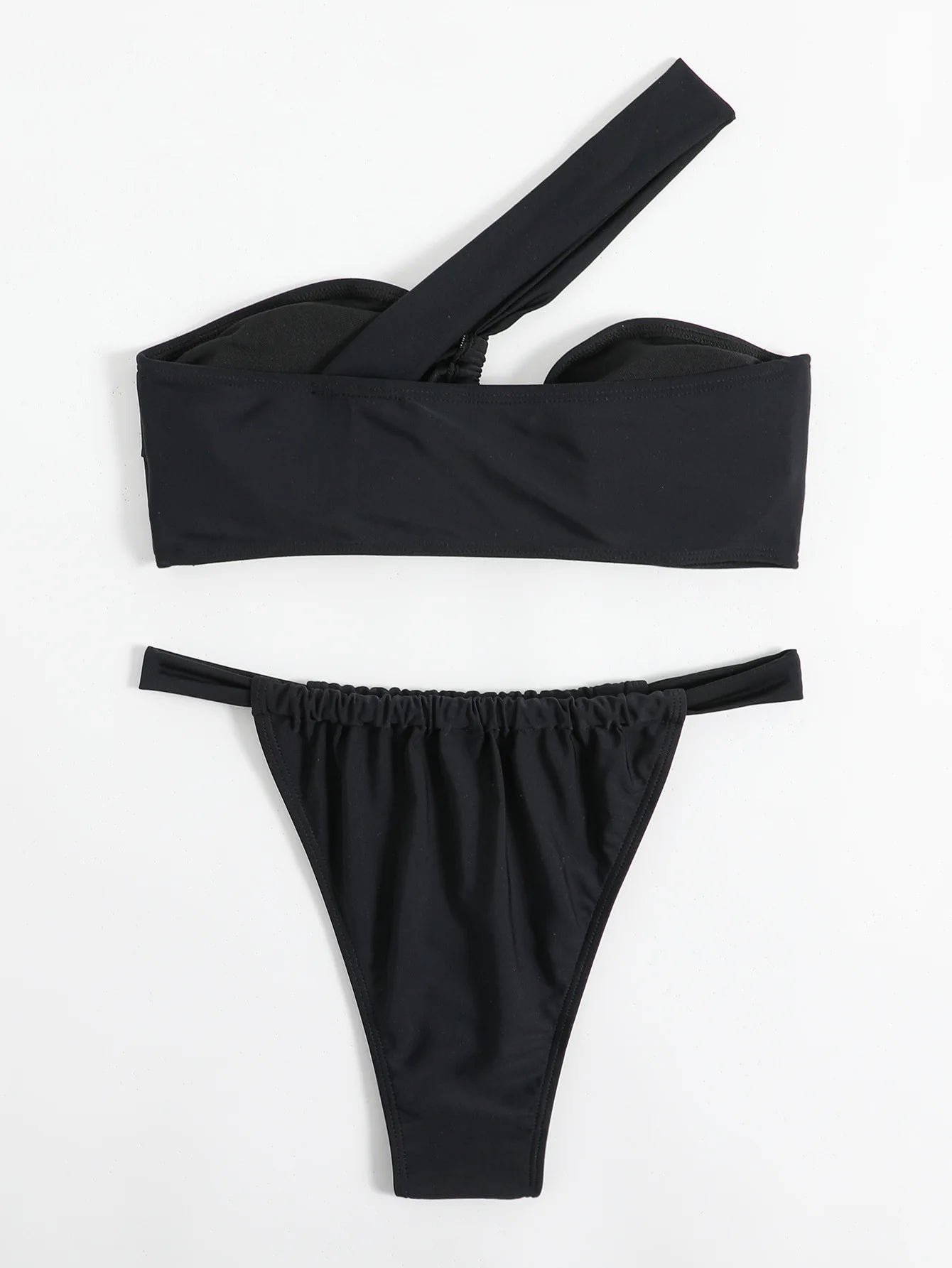 Women's One-Shoulder Bikini Set with High-Waist Bottom and Knotted Detail