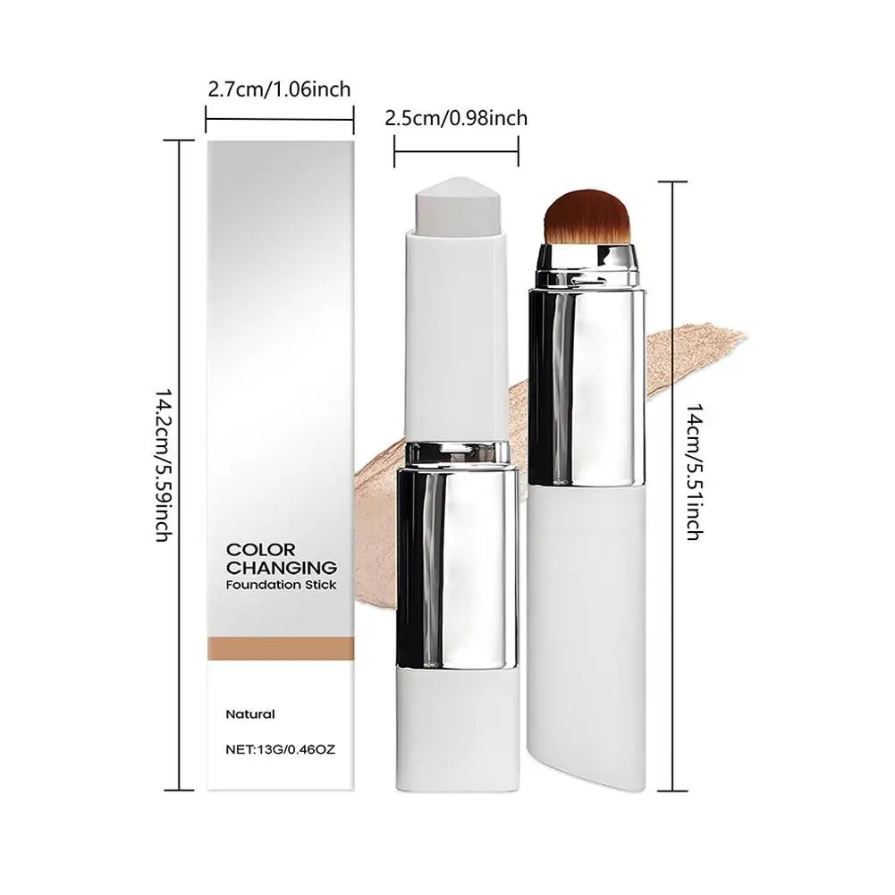 Foundation stick color correcting hydrating makeup with built-in blending brush