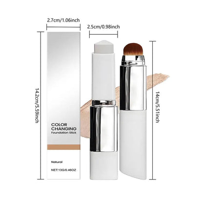 Foundation stick color correcting hydrating makeup with built-in blending brush