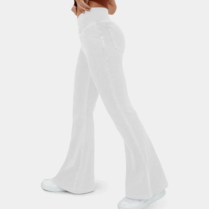 Stretch Pants High Waisted Crossover Flare with Bootcut Silhouette