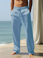 Men's Linen Pants with Wide Leg and Dobby Weave Breathable Elastic Drawstring Waist