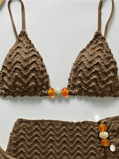 Women's Halter Push-Up Three-Piece Bikini Set with Skirt Cover-Up