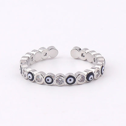 Adjustable Ring with Blue Evil Eye Open Copper Gold Tone Zircon Accent