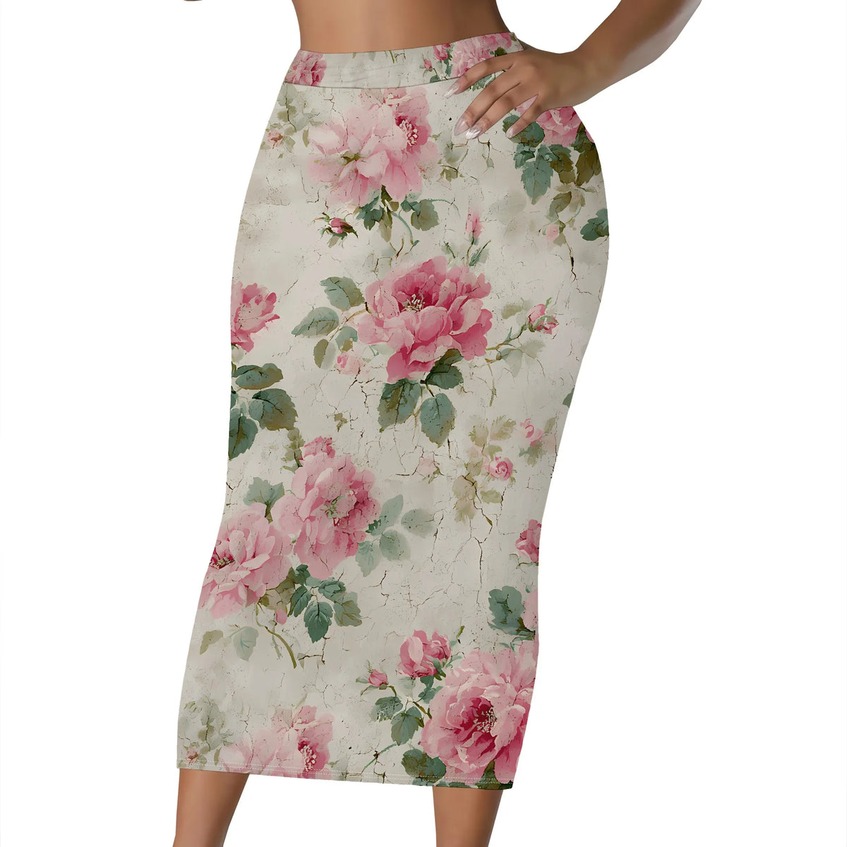 Women's floral print midi skirt with an elastic waist