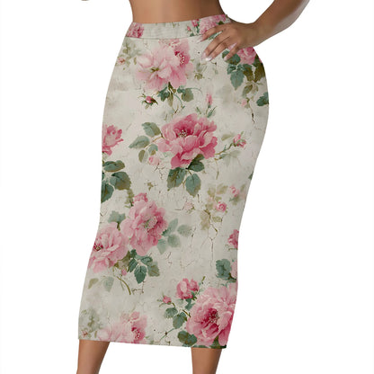 Women's floral print midi skirt with an elastic waist