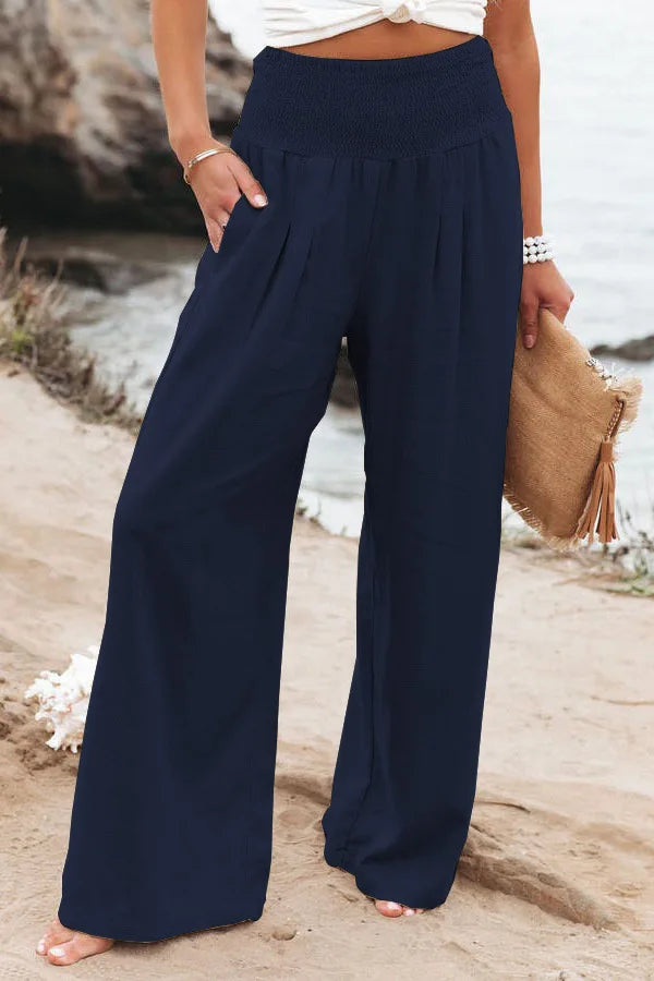 Women's Nylon-Cotton Blend Pants With Drawstring Wide-Leg And Mid Rise Breathable