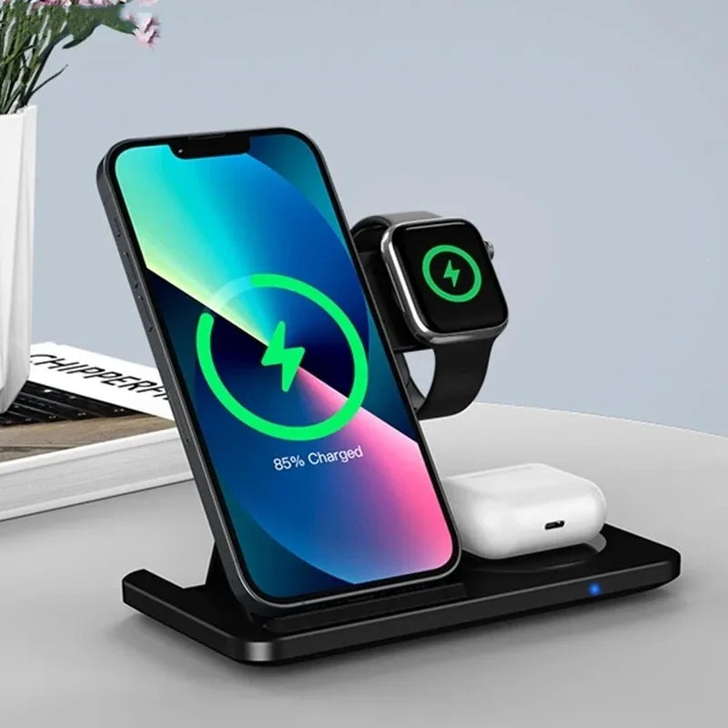 Foldable Wireless Dock for Smartphones and Earbuds 3-in-1
