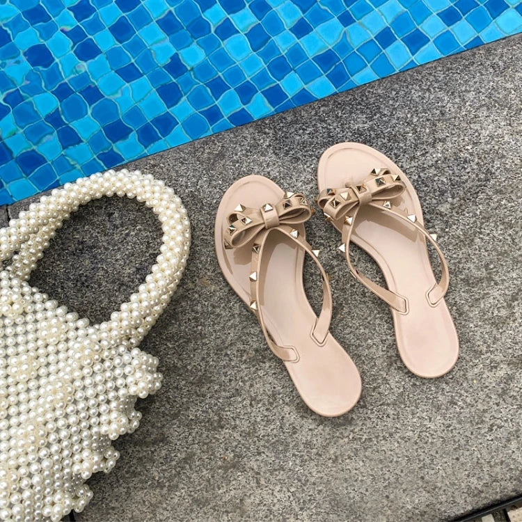 Studded Flat Bot Thong Slippers Holiday Beach Sandals Women's Jelly Slip-On oes Comfortable Casual PVC Footwear