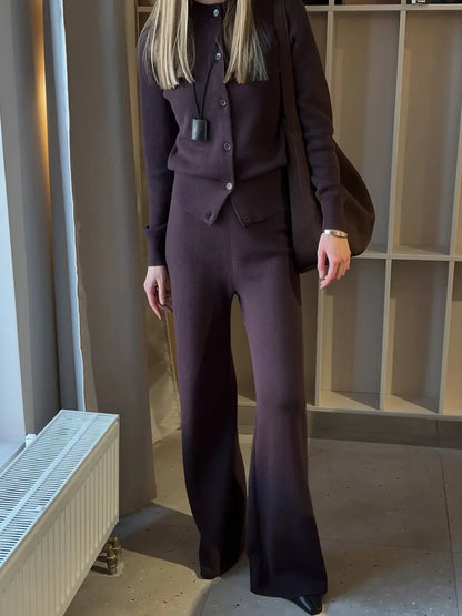 Women’s Knit Cardigan And Pants Set Slim Fit Long Sleeve Winter