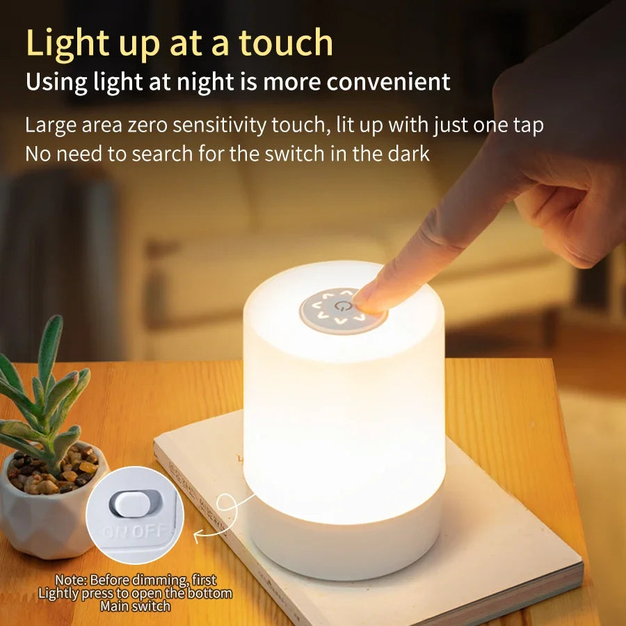 Touch bedside lamp with remote control and three light modes