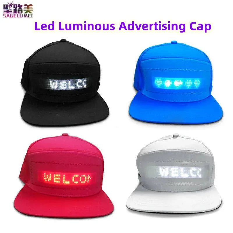 Led Luminous Advertising Hat DIY Custom Words Pixel Lighting Rechargeable Bluetooth APP Control Scrolling Message Flexible Cap