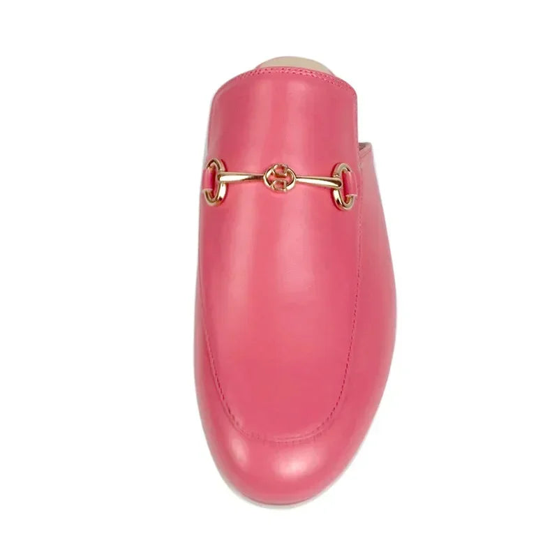 Polished Flat Mule Slippers for Women with Chain Detail