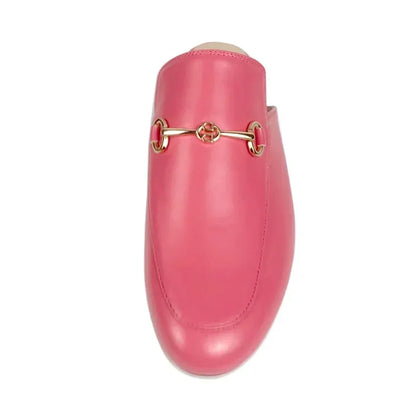 Polished Flat Mule Slippers for Women with Chain Detail