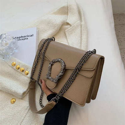 Textured Leather Crossbody Bag With Crocodile Pattern And Durable Build And Everyday Chain Strap