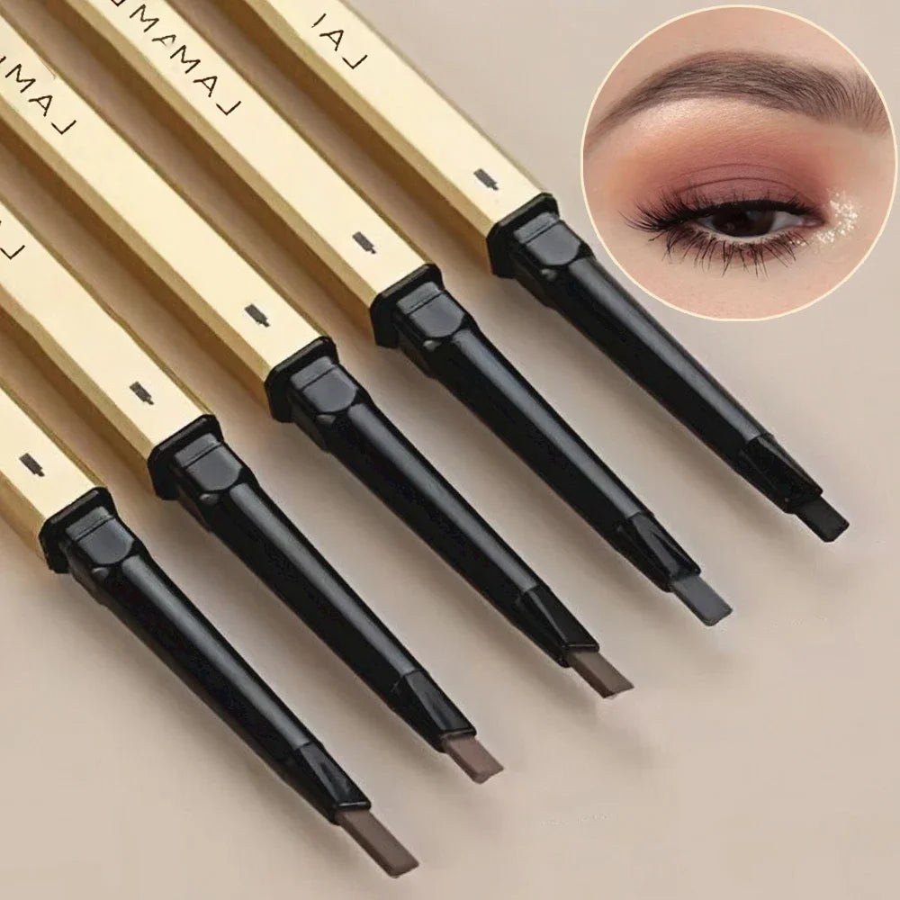 Waterproof eyebrow pencil with triangular tip and brush