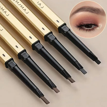 Waterproof eyebrow pencil with triangular tip and brush