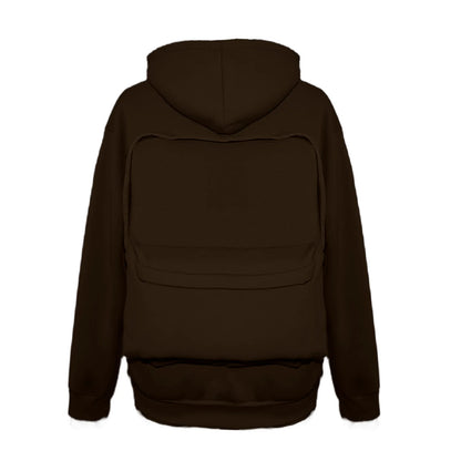 Street Style Backpack Hoodies Men Loose Zip Hooded Sweatshirt Attached Bags and Pockets Y2K Style Integrated School Bag Hoodie