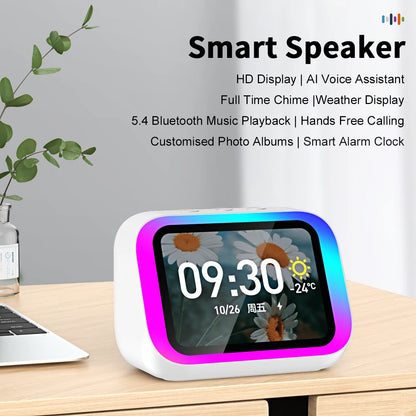 AI Smart Bluetooth 5.4 Touchscreen Speaker & Voice Assistant – Digital Album Alarm & HD Audio