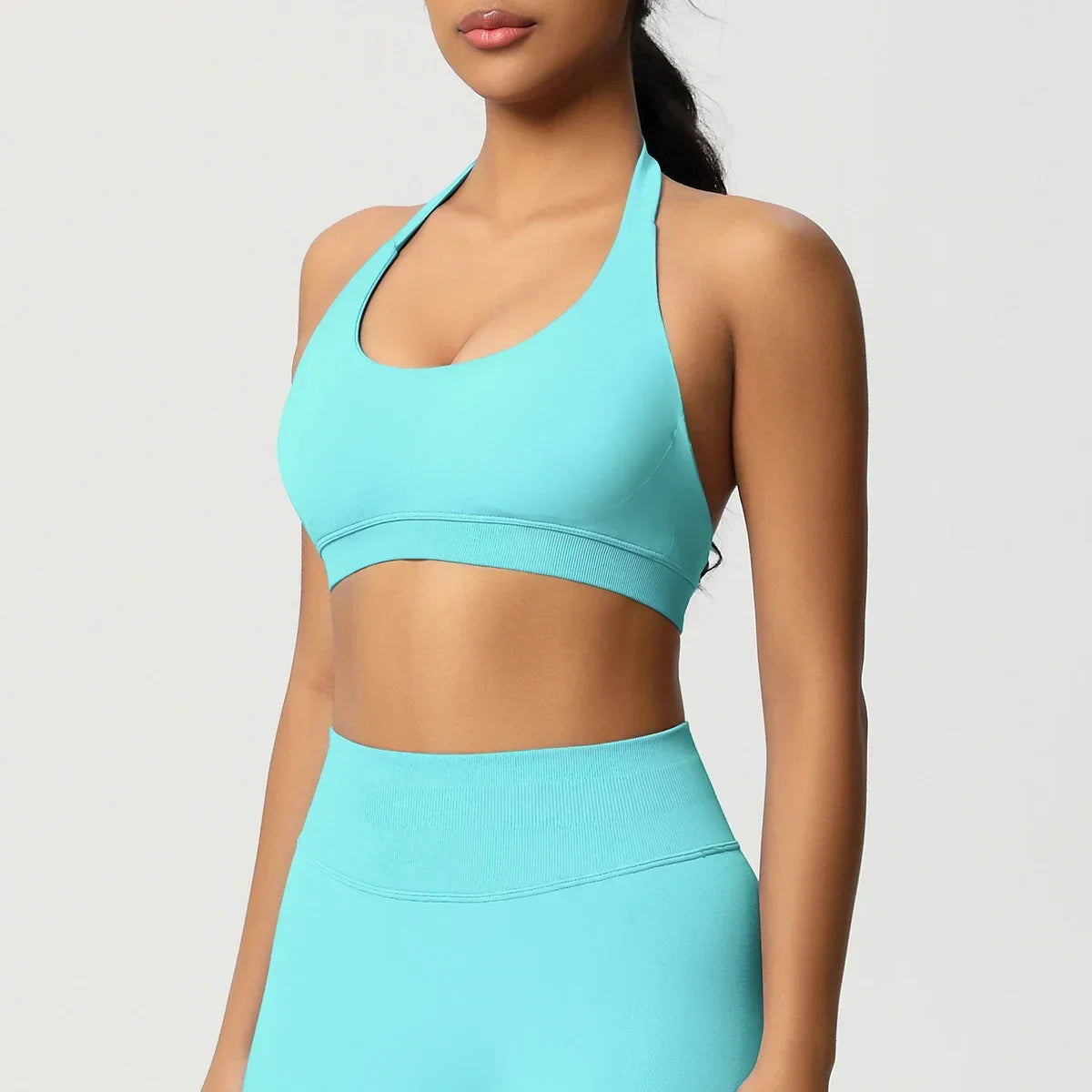 Women’s Seamless Halter Backless Push-Up Sports Bra Cotton-Poly For Gym Running