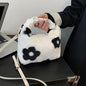 Women Faux Fur Plush Handbags Ruched Handle Small Lady Shoulder Crossbody Bag Casual Half-Moon Hobos Winter Bags for Women
