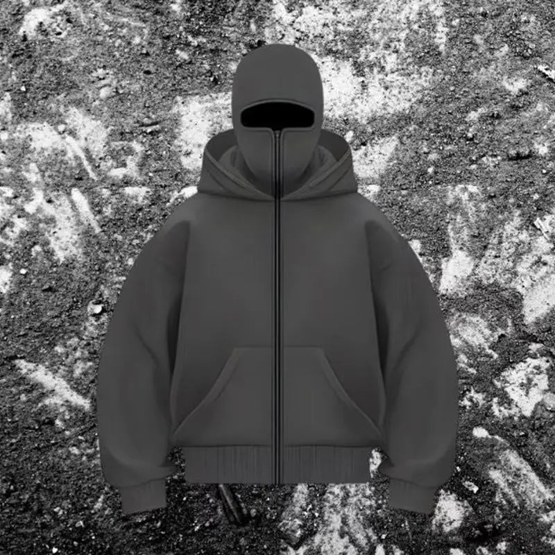 Unisex Hooded Jacket with Double Hood and Zipper Closure in Loose Fit for Spring and Autumn