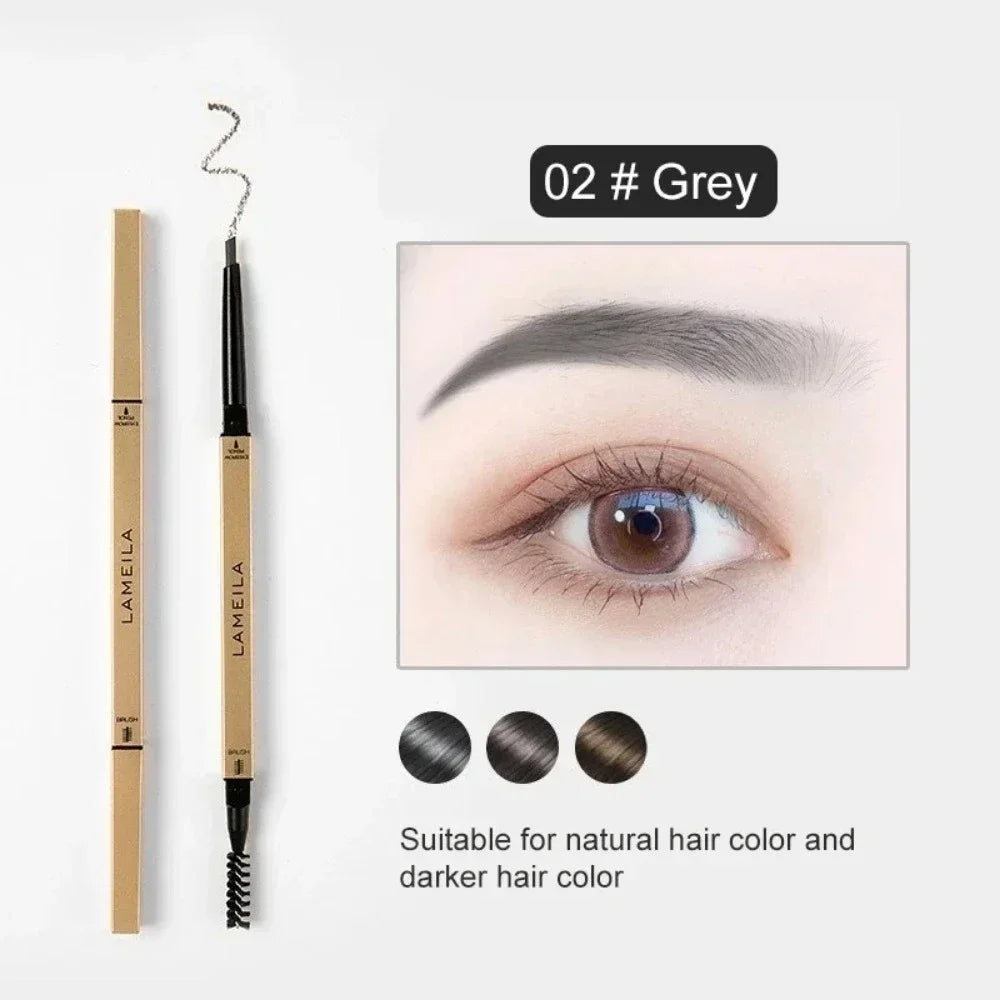 Waterproof eyebrow pencil with triangular tip and brush